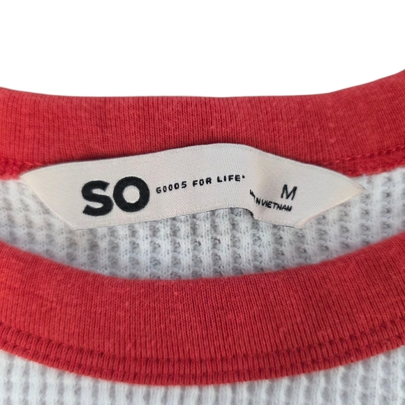 SO Waffle Knit Raglan Tee – Red & White – Junior's Size M Fall Layering Sporty - Picture 3 of 6